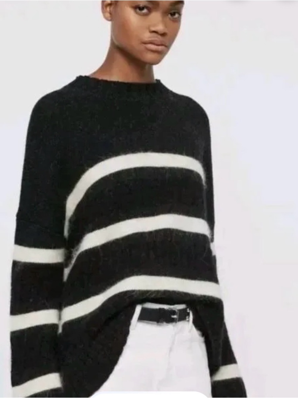 All Saints Black & White Stripe Cozy Knit Sweater